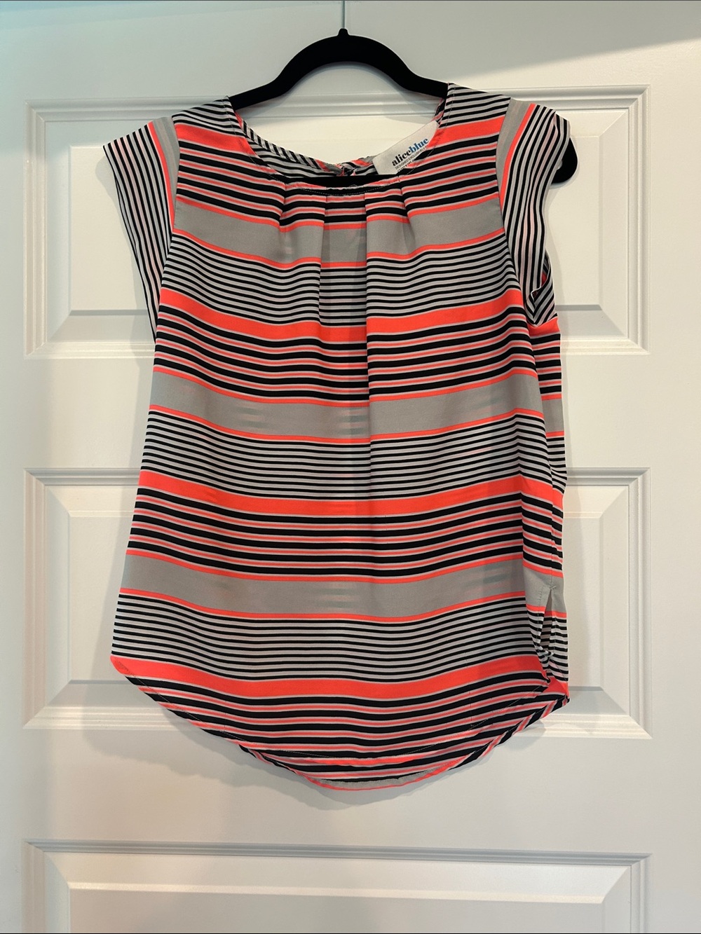 Alice Blue Coral and Gray Striped Cap-Sleeve Blouse